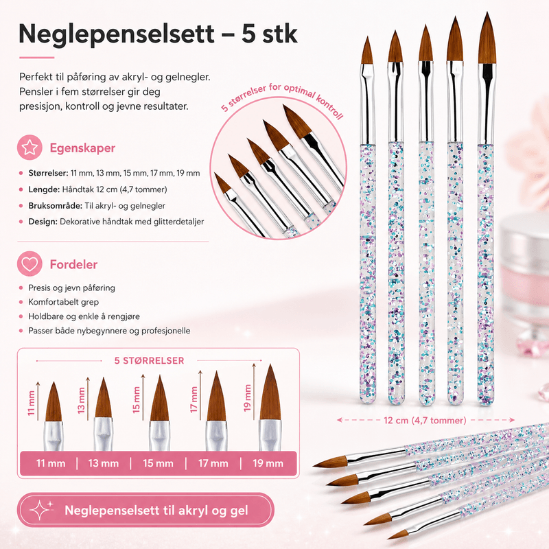 Neglepenselsett – 5 stk.