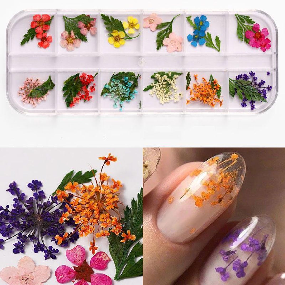 Negledekorasjoner - 3D Tørkede Blomster til Neglekunst