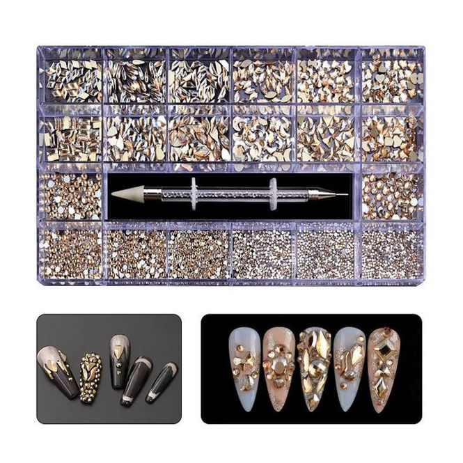Hovedbilde Negledekor – Champagnegull rhinestones i ulike former