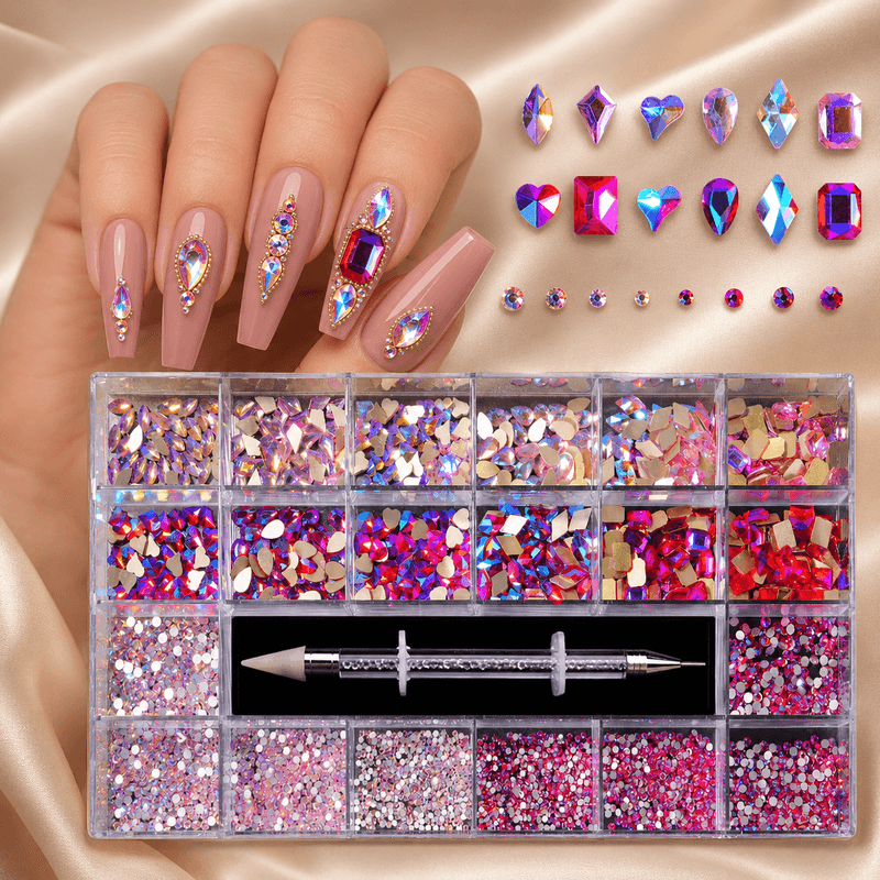 Rhinestones Krystaller Rosa / Lilla med plukkepenn